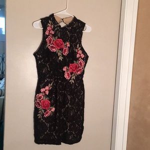 lace and floral black dress